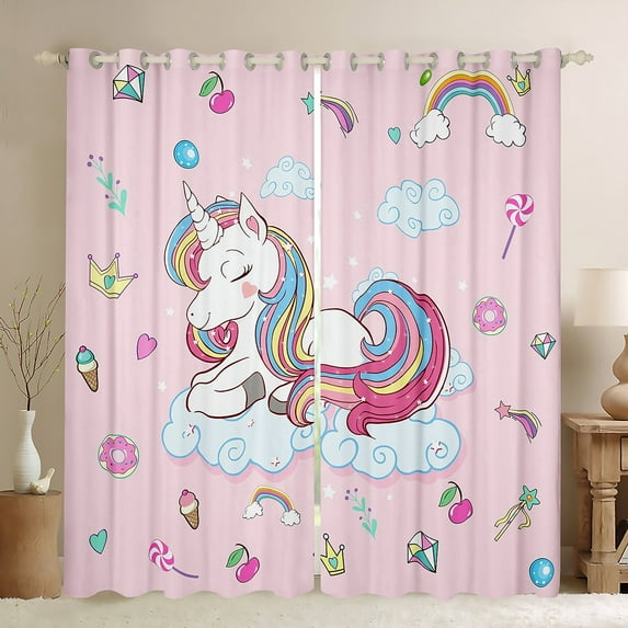 Feelyou Kawaii Magic Unicorn Black Out Curtains, Dreamy Rainbow Cloud Curtains Pack of 2 (42x63 Each), Cute Cartoon Animal Bedroom Curtains, Blackout Curtains Home Decor