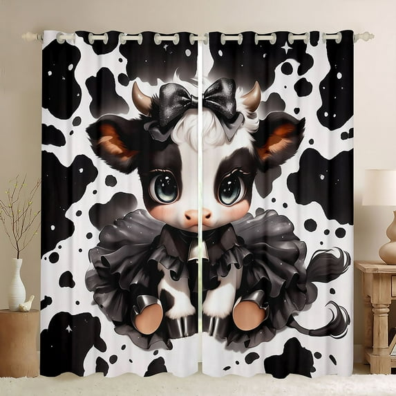 Feelyou Kawaii Milk Cow Black Out Curtains for Kids, Fashion Cow Print Curtains Pack of 2 (42x63 Each), Cute Cartoon Animal Bedroom Curtains, Blackout Curtains Room Decor