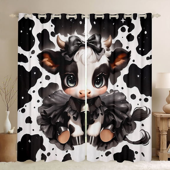 Feelyou Kawaii Milk Cow Black Out Curtains for Kids, Fashion Cow Print Curtains Pack of 2 (42x63 Each), Cute Cartoon Animal Bedroom Curtains, Blackout Curtains Room Decor