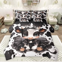 Feelyou Kawaii Milk Cow Twin Bedding Sets 7-Piece for Kids, Fashion Cow Print Bedding Comforter Set, Cute Cartoon Animal Reversible Sheet Sets, Super Cozy Room Decor
