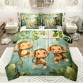 thumbnail image 1 of Feelyou Kawaii Monkey Animal Bedding Comforter Set 7pcs, Green Leaf Plant Full Bedding Set, 1 of 8