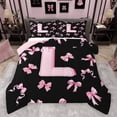 thumbnail image 1 of Feelyou Kawaii Monogrammed L Bedding Comforter Set for Teen, Black Pink Bow-tie Twin Comforter Sets, Cartoon Princess Bow Reversible Bedding Set, Microfiber Bedroom Decor, 2 Pieces, 1 of 8
