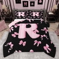 thumbnail image 1 of Feelyou Kawaii Monogrammed R Bedding Comforter Set for Teen, Black Pink Bow-tie Twin Comforter Sets, Cartoon Princess Bow Reversible Bedding Set, Microfiber Bedroom Decor, 2 Pieces, 1 of 8