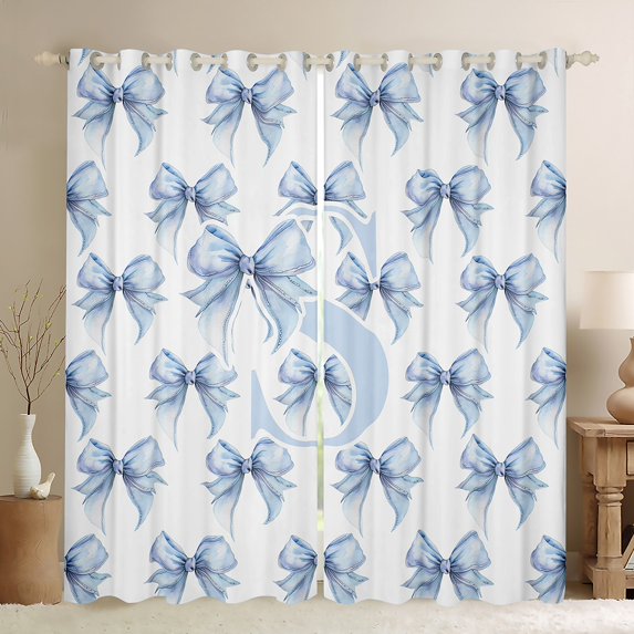 Feelyou Kawaii Monogrammed S Blackout Curtains Set of 2 (52x84 Each), Fashion Bowknot Ribbon Window Curtains, Cute Princess Style Curtains and Drapes