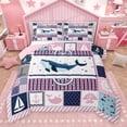 thumbnail image 1 of Feelyou Kawaii Ocean Whale Bedding Comforter Set, Cartoon Marine Rudder Twin Comforter Sets, Pink Patchwork Buffalo Reversible Bedding Set, Super Cozy Room Decor, 2pcs, 1 of 9