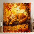 thumbnail image 1 of Feelyou Kawaii Orange Cat Curtains Pack of 2 (42x84 Each) for Kids, Autumn Leaf Pumpkin Curtains Blackout, Cute Cartoon Kitten Animal Bedroom Curtains, Living Room Curtains Decor, 1 of 6