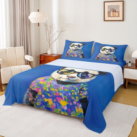 Feelyou Kawaii Panda Animal Bed Sheets, Fashion Brush Artwork King Sheets, Teens Kids Girls Boys Sheet Set, Lightweight Room Decor, 4pcs