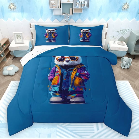 Feelyou Kawaii Panda Animal Bedding Comforter Set, Modern Fashion Style Twin Comforter Sets, Teens Kids Girls Boys Reversible Bedding Set, Microfiber Bedroom Decor, 2-Piece