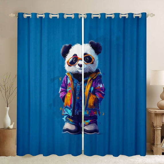 Feelyou Kawaii Panda Animal Black Out Curtains, Modern Fashion Style Curtains Pack of 2 (42x63 Each), Teens Kids Girls Boys Bedroom Curtains, Window Curtains Bedroom Decor
