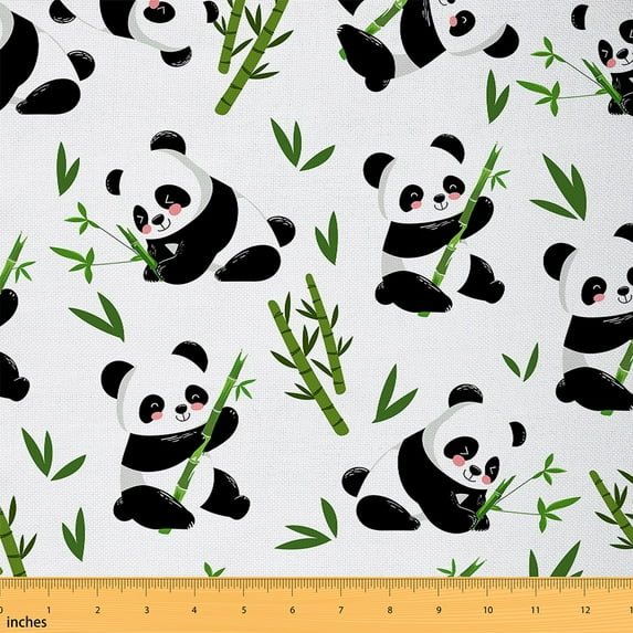Feelyou Kawaii Panda Fabric by the Yard 2 Yards for Teens, Black White Sewing Fabric, Cartoon Animal Home Decor Fabric by the Yard, Luxury Bedroom Decor