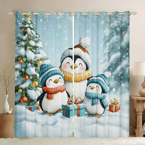 Feelyou Kawaii Penguin Blackout Curtains Set of 2 (38x54 Each), Dreamy Fairy Tale Curtains and Drapes, Christmas Tree Snowflake Living Room Curtains, Curtains and Drapes Home Decor