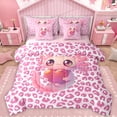 thumbnail image 1 of Feelyou Kawaii Pink Axolotl Bedding Comforter Set 7pcs for Kids, Leopard Cheetah Print King Bedding Sets, Cute Cartoon Animal Reversible Bed Sheets, Luxury Bedroom Decor, 1 of 7