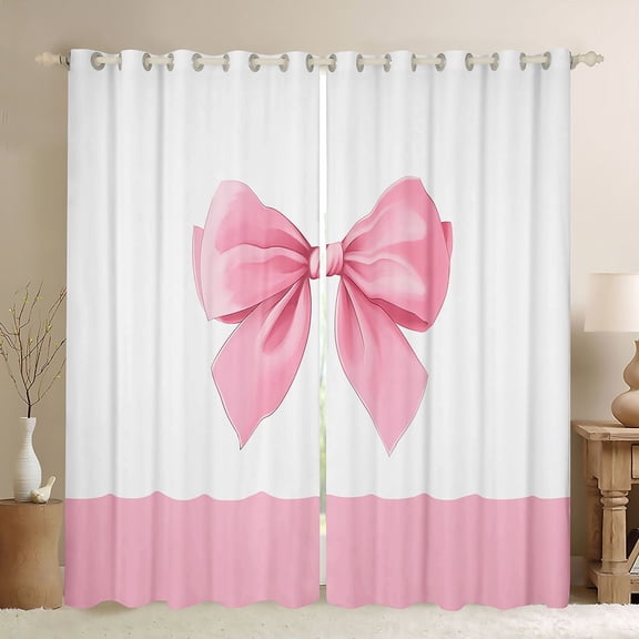 Feelyou Kawaii Pink Bow-tie Black Out Curtains for Kids, Cartoon Dreamy Bowknot Curtains Pack of 2 (42x63 Each), Cute Princess Style Bedroom Curtains, Black Out Curtains Decor