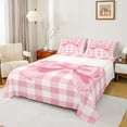 thumbnail image 1 of Feelyou Kawaii Pink Bowknot Full Size Sheets for Girl, Chic Buffalo Plaid Bed Sheets, Dreamy Princess Style Sheet Sets, Lightweight Room Decor, 4pcs, 1 of 7