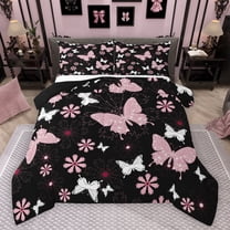 Feelyou Kawaii Pink Butterfly Bedding Comforter Set for Teen, Cartoon Cherry Blossoms Twin Comforter Sets, Tribal Mandala Style Reversible Bedding Set, Luxury Bedroom Decor, 2pcs