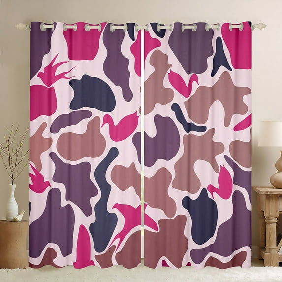 Feelyou Kawaii Pink Camouflage Curtains Pack of 2 (42x84 Each), Camo Abstract Ombre Curtains Blackout, Vintage Fashion Style Bedroom Curtains, Curtains and Drapes Decor