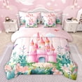 thumbnail image 1 of Feelyou Kawaii Pink Castle Twin Bedding Sets 7-Piece for Girl, Dreamy Fairy Tale Bedding Comforter Set, Spring Flower Floral Reversible Sheet Sets, Microfiber Bedroom Decor, 1 of 8