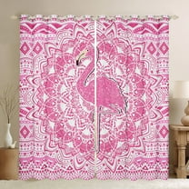 Feelyou Kawaii Pink Flamingo Black Out Curtains for Girl, Chic Damask Flower Floral Curtains Pack of 2 (42x63 Each), Aztec Triangle Bedroom Curtains, Window Curtains Home Decor