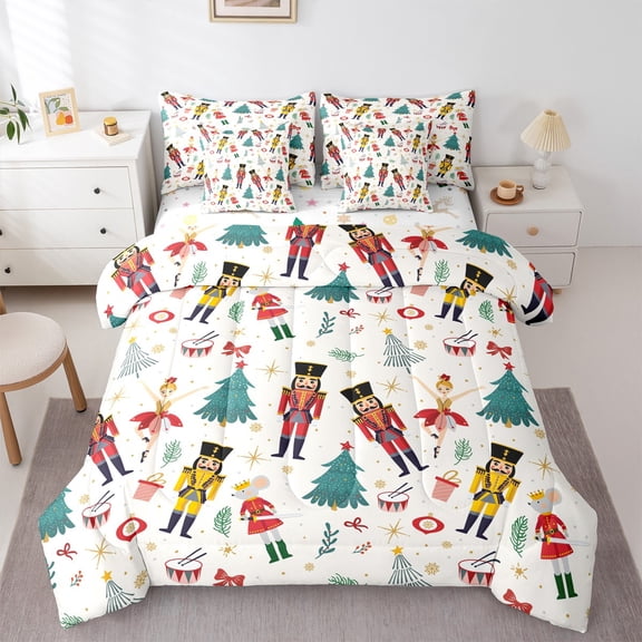 Feelyou Kawaii Pink Nutcracker Bedding Comforter Set 7pcs, Christmas Princess Xmas King Bedding Sets, Teen Kid Child Reversible Bed Sheets, Microfiber Bedroom Decor, 3-Piece