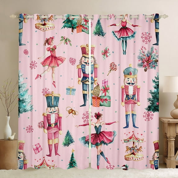 Feelyou Kawaii Pink Nutcracker Black Out Curtains, Christmas Princess Curtains Pack of 2 (42x63 Each), Teen Kid Child Bedroom Curtains, Microfiber Bedroom Decor