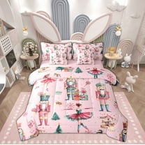 Feelyou Kawaii Pink Nutcracker Twin Bedding Sets 7-Piece, Christmas Princess Bedding Comforter Set, Teen Kid Child Reversible Sheet Sets, Microfiber Bedroom Decor