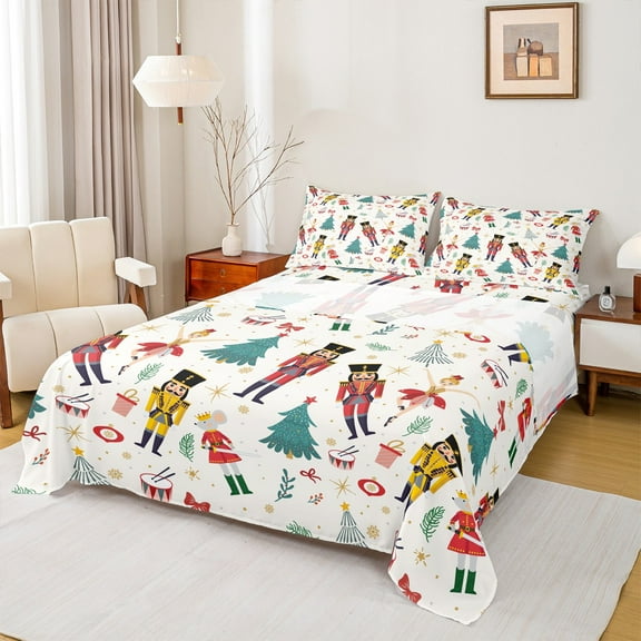 Feelyou Kawaii Pink Nutcracker Twin Sheet Sets, Christmas Princess Xmas Twin Fitted Sheet, Teen Kid Child Flat Sheet, Microfiber Bedroom Decor, 3-Piece