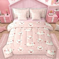 Feelyou Kawaii Pink Pig Twin Bedding Sets 7-Piece for Kids, Cute Farm Animal Bedding Comforter Set, Cartoon Stars Print Reversible Sheet Sets, Microfiber Bedroom Decor