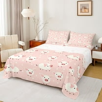 Feelyou Kawaii Pink Pig Twin Sheet Sets for Kids, Cute Farm Animal Twin Fitted Sheet, Cartoon Stars Print Flat Sheet, Microfiber Bedroom Decor, 3pcs