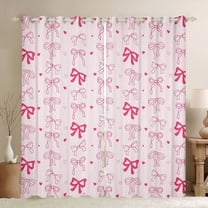 Feelyou Kawaii Pink Ribbon Black Out Curtains for Kids, Fashion Bow-tie Bow Curtains Pack of 2 (42x63 Each), Cartoon Love Heart Bedroom Curtains, Blackout Curtains Bedroom Decor