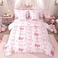 thumbnail image 1 of Feelyou Kawaii Pink Ribbon Twin Bedding Sets 7-Piece for Kids, Fashion Bow-tie Bow Bedding Comforter Set, Cartoon Love Heart Reversible Sheet Sets, Luxury Bedroom Decor, 1 of 9