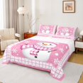 thumbnail image 1 of Feelyou Kawaii Pink Snowman Bed Sheets for Teens, Christmas Snowflake Print King Sheets, Fashion Buffalo Sheet Set, Breathable Home Decor, 4pcs, 1 of 7