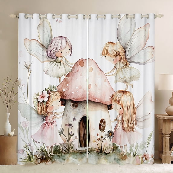 Feelyou Kawaii Princess Elf Curtains Pack of 2 (42x84 Each) for Teens, Dreamy Fairy Tale Curtains Blackout, Cartoon Mushroom House Bedroom Curtains, Window Curtains Bedroom Decor