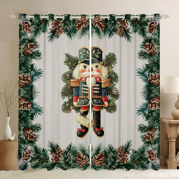 Feelyou Kawaii Retro Nutcracker Black Out Curtains, Christmas Plant Curtains Pack of 2 (42x63 Each), Kids Teen Child Bedroom Curtains, Microfiber Bedroom Decor