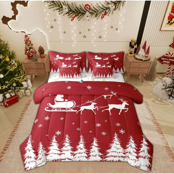 Feelyou Kawaii Santa Claus Bedding Comforter Set 7pcs, Christmas Dreamy Festival King Bedding Sets, Fairy Tale Reversible Bed Sheets, Luxury Bedroom Decor