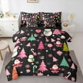 thumbnail image 1 of Feelyou Kawaii Santa Claus Bedding Comforter Set 7pcs, Winter Christmas Snowman Queen Bedding Sets, Pink Xams Tree Reversible Queen Sheet Sets, Luxury Bedroom Decor, 1 of 6