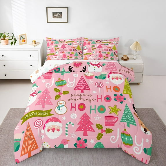 Feelyou Kawaii Santa Claus Kid Queen Comforter Set, Christmas Snowman Gift Bedding Sets, Winter Festival Holiday Reversible Bedding Comforter Set, Breathable Home Decor, 3pcs