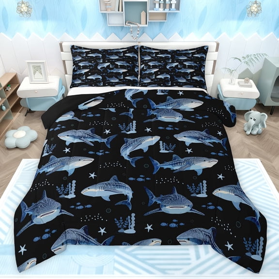 Feelyou Kawaii Shark Kid Twin Comforter Sets, Ocean Coral Sealife Bedding Set, 2pcs