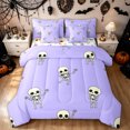 thumbnail image 1 of Feelyou Kawaii Skeleton Twin Bedding, Cute Gothic Cartoon Bedding Comforter Set, Lavender, Halloween Reversible, 7-Piece, 1 of 7