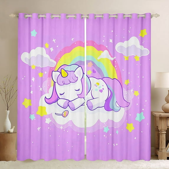 Feelyou Kawaii Sleeping Unicorn Blackout Curtains Set of 2 (52x84 Each), Fairy Tale Galaxy Window Curtains, Teens Kids Boys Girls Curtains and Drapes, Blackout Curtains Bedroom Decor