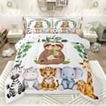 thumbnail image 1 of Feelyou Kawaii Sloth Animal Full Size Comforter Sets for Kids, Hippo Zebra Wildlife Bedding Comforter Set, Green Leaf Plant Reversible Bedding Sets, Super Cozy Room Decor, 3-Piece, 1 of 8