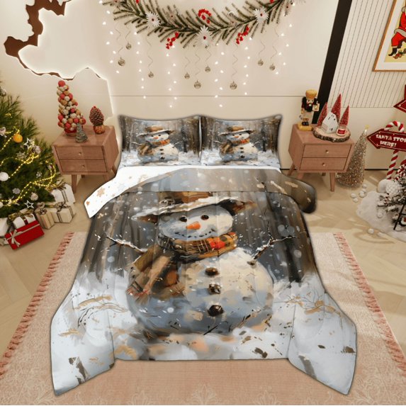 Feelyou Kawaii Snowman 01, Winter Snowflake Twin Comforter Sets, Christmas Holiday Reversible Bedding Set, Breathable Home Decor,2 Pieces