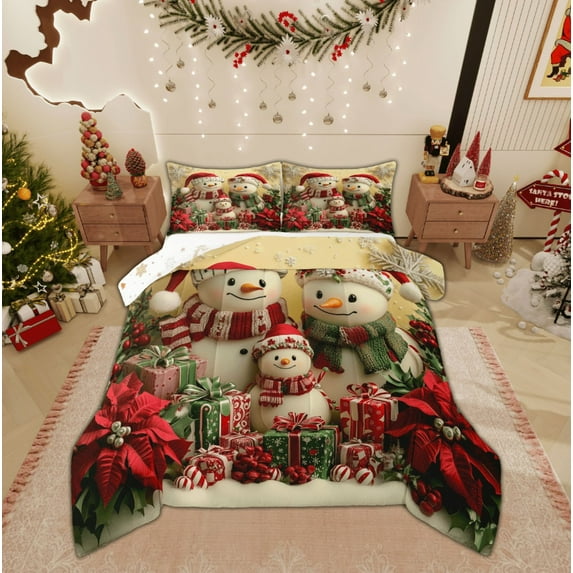 Feelyou Kawaii Snowman 01, Winter Snowflake Twin Comforter Sets, Christmas Holiday Reversible Bedding Set, Luxury Bedroom Decor,2-Piece