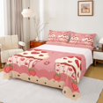 thumbnail image 1 of Feelyou Kawaii Strawberry Cake Full Size Sheets, Love Heart Flower Bed Sheets, Princess Pink Cartoon Sheet Sets, Luxury Bedroom Decor, 4pcs, 1 of 7