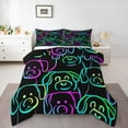 thumbnail image 1 of Feelyou Kawaii Stripes Dogs Queen Comforter Set, Cute Cartoon Animal Bedding Sets, Teen Child Kid Reversible Bedding Comforter Set, Microfiber Bedroom Decor, 3 Pieces, 1 of 8