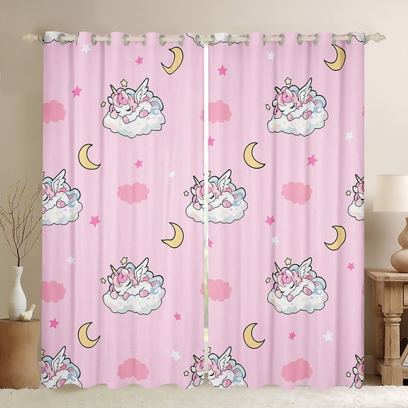 Feelyou Kawaii Unicorn Animal Blackout Curtains Set of 2 (52x84 Each), Girly Pink Cloud Window Curtains, Stars Moon Galaxy Curtains and Drapes, Window Curtains Home Decor