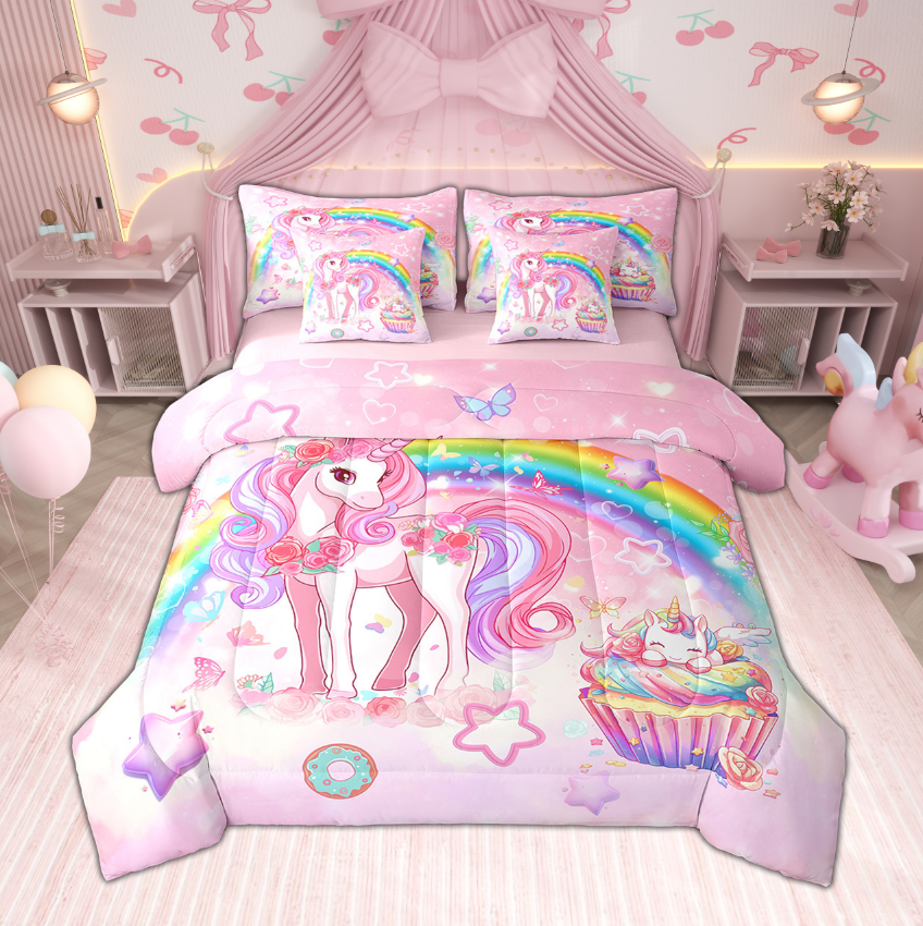 Feelyou Galaxy Unicorn Cat Comforter Set – Twin Size Kids Bedding With Stars & Rainbows - View #13