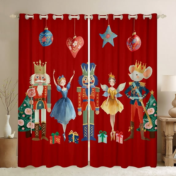 Feelyou Kawaii Western Princess Black Out Curtains, Cartoon Royal Nutcracker Curtains Pack of 2 (42x63 Each), Merry Christmas Bedroom Curtains, Window Curtains Decor