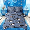 thumbnail image 1 of Feelyou Kawaii Whale Shark Bedding Comforter Set for Kids Boys Girls, Cartoon Sea Animal Full Bedding Set, Navy, Blue Reversible, 7pcs, 1 of 7