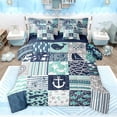 thumbnail image 1 of Feelyou Kawaii Whale Starfish Bedding Comforter Set 7 Pieces for Kids, Cartoon Nautical Anchor Full Bedding Set, Green Plaid Buffalo Reversible Fitted Sheet Flat Sheet, Luxury Bedroom Decor, 1 of 8