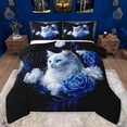 thumbnail image 1 of Feelyou Kawaii White Cat Full Size Comforter Sets, Blue Rose Flower Bedding Comforter Set, Couple Lover Men Women Reversible Bedding Sets, Super Cozy Room Decor, 3-Piece, 1 of 8